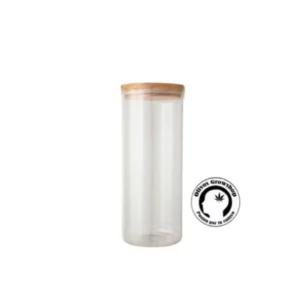 FRASCO DE VIDRIO CON TAPA DE MADERA - CHICO