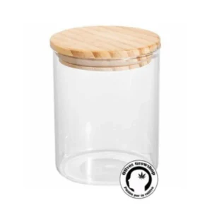 FRASCO DE VIDRIO CON TAPA DE MADERA - GRANDE
